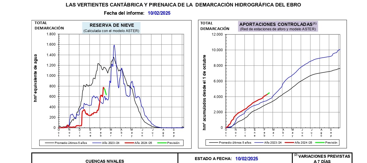 Informe de estimación de reservas de nieve en la cuenca del Ebro, 10 de febrero de 2025